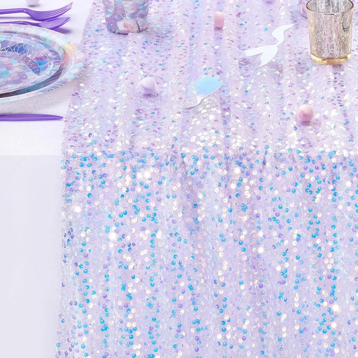 Glitter Iridescent Sequin Table Runner for Elegant Events - Smarsty