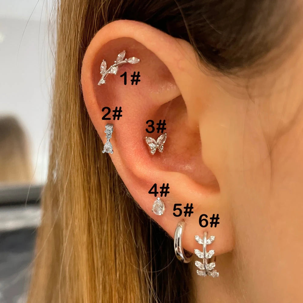 Cartilage Stud Earrings Cubic Zirconia Screw Back Lightweight - Smarsty