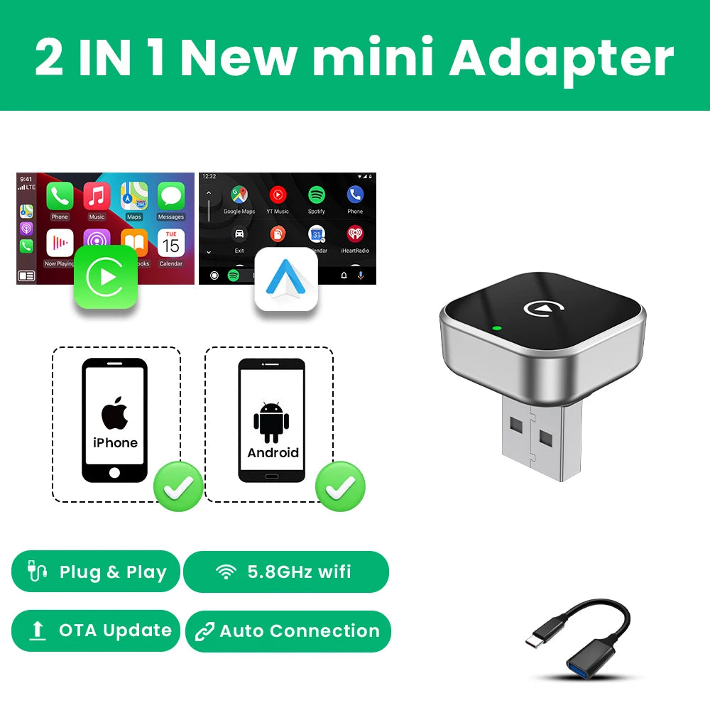 2in1 Wireless CarPlay And Android Auto Adapter Plug And Play - Smarsty