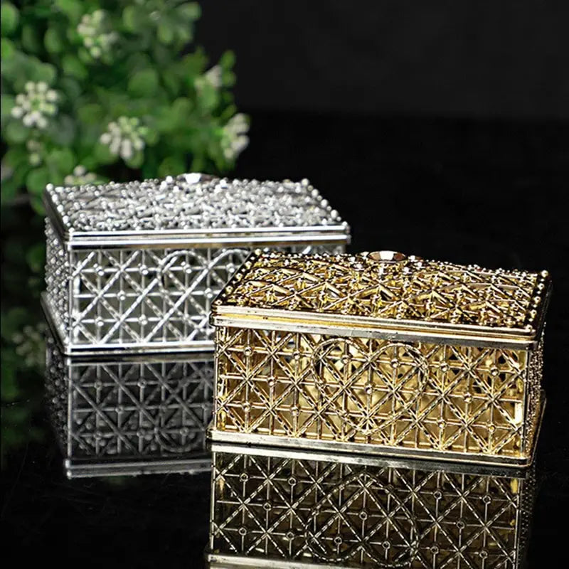 Mini Silver Jewelry Box Set with Flower Design - Smarsty