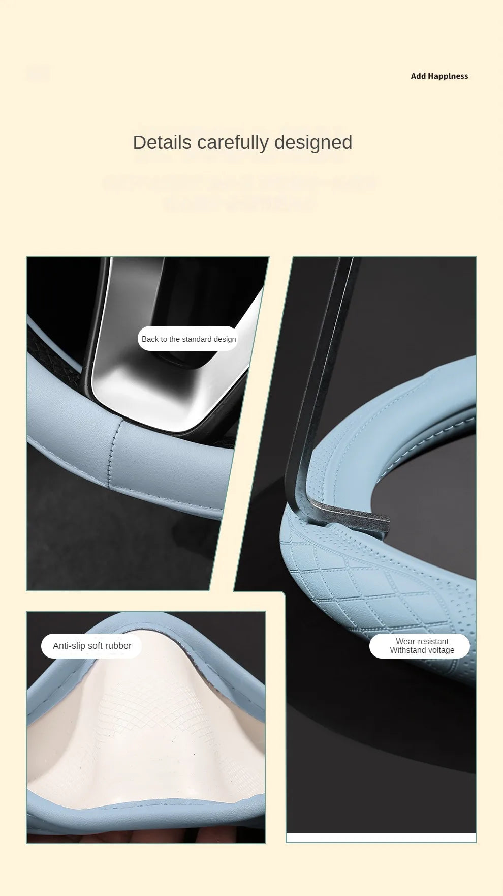 Napa Leather Perforated Patchwork Car Steering Wheel Cover, Non-slip, Breathable, Universal 15 Inch (Approx. 38cm)