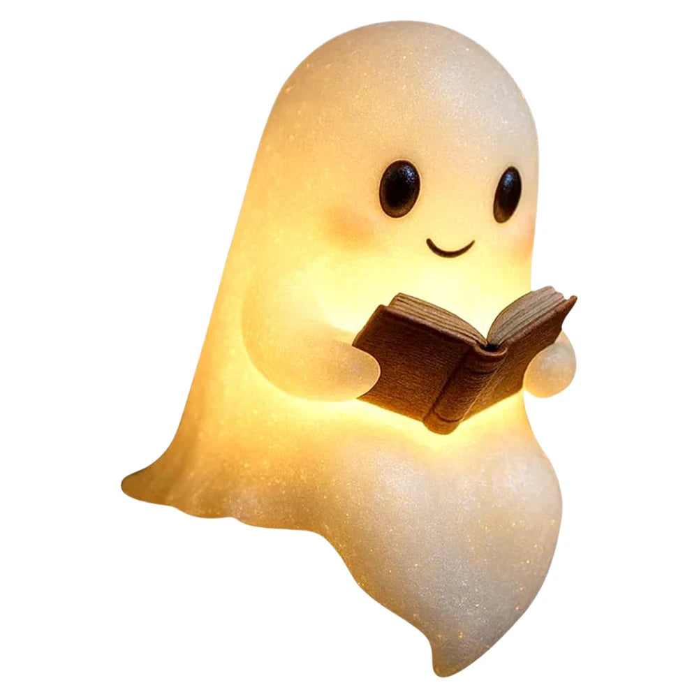 Cute Ghost Reading Book Lamp Halloween Ghost Night Light Halloween Decor for Bedroom Study Room Readers