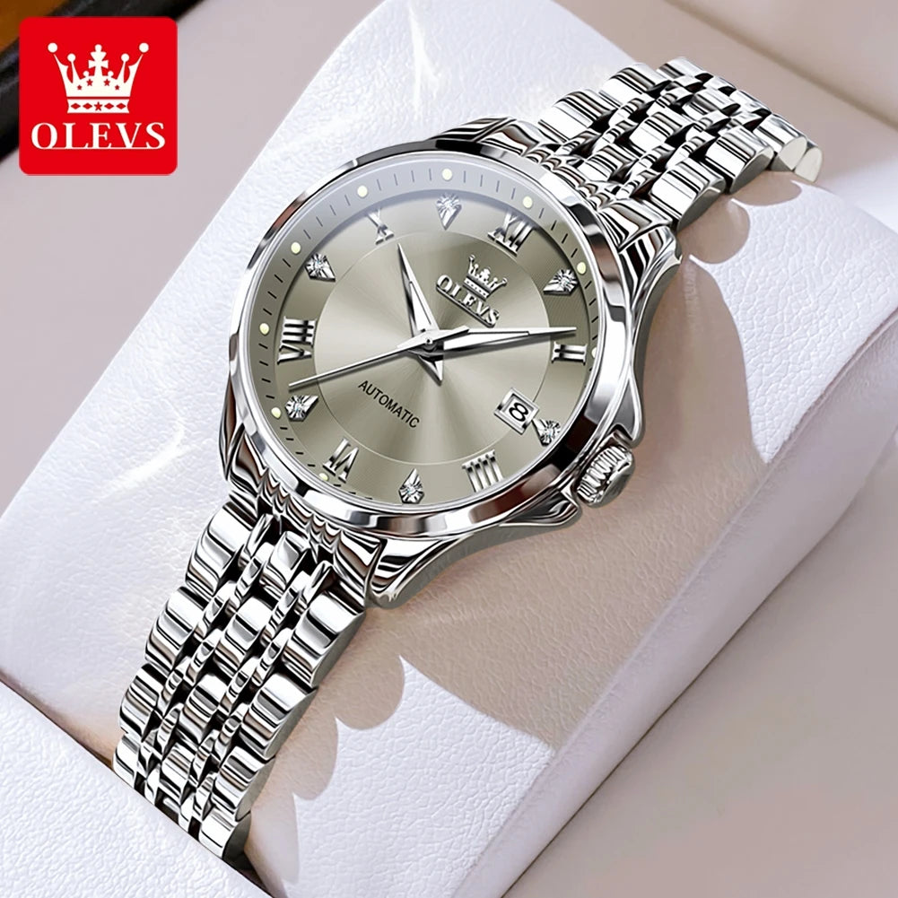 OLEVS Women's Stainless Steel Automatic Watch with Dual Calendar - Smarsty