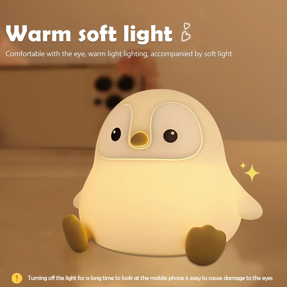 Cute Penguin Night Light Rechargeable Silicone Lamp for Kids - Smarsty