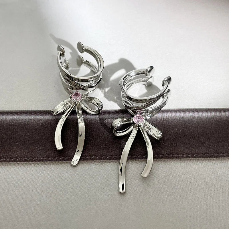 Y2K Bow-Knot Ear Clips for Trendy Korean Fashion Jewelry - Smarsty
