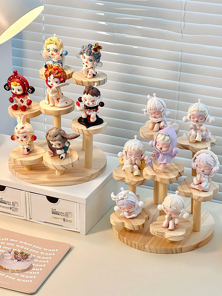 Wooden Display Riser Stand Organizer Shelf Stand for Toys and Dolls Figure Display Cabinet Cute Dolls Storage Rack Decoration by Smarsty