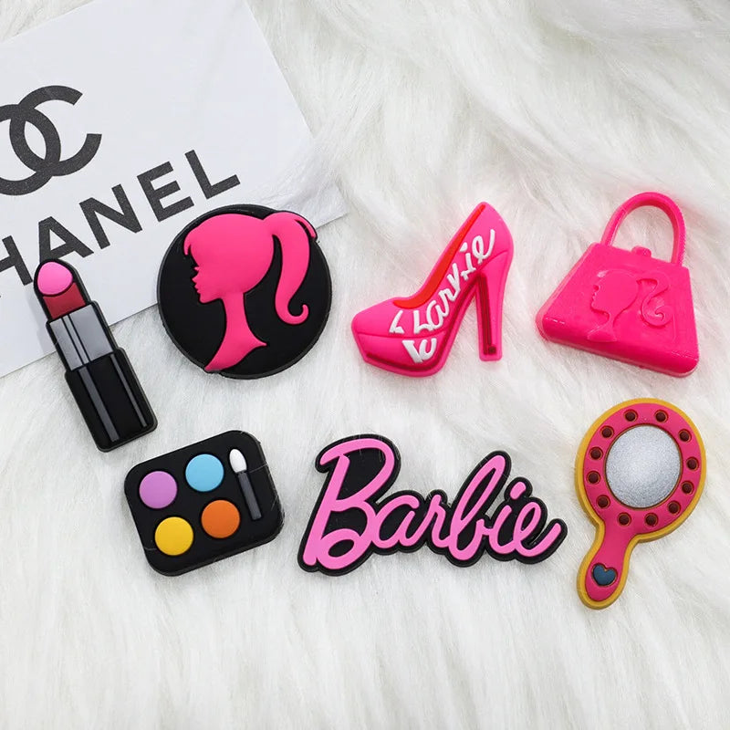 MINISO 20P Cute Cartoon PVC Pink Fashion Barbie Shoe Flowers DIY Hole Shoes Sandals Charm Shoes Accessories Party Festival Gifts