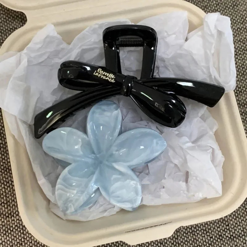 Vintage Blue Polka Dot Hair Clip Set Bow Secure Hold - Smarsty