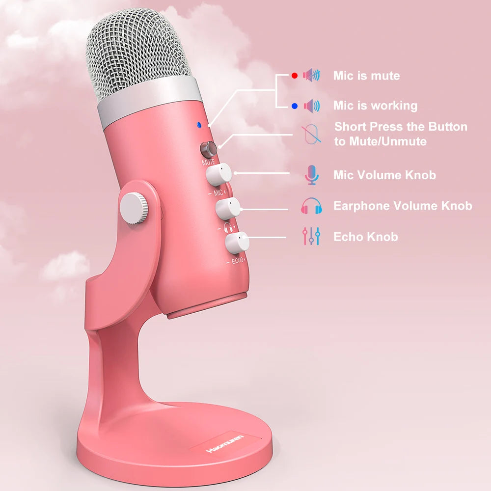 Haomuren Pink USB Condenser Microphone for Streaming - Smarsty
