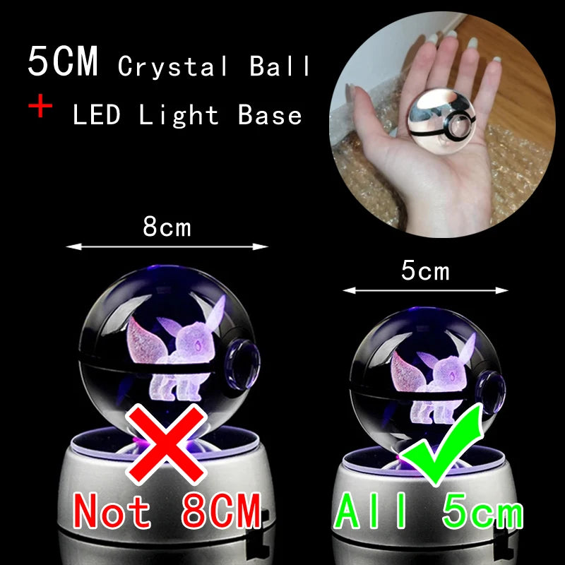 Pokemon Crystal Ball 3D Pikachu Mewtwo Mew Gengar Night Light Lamp Base Pokeball Crystal Pokemon Glass Ball Figure Birthday Gift - Smarsty