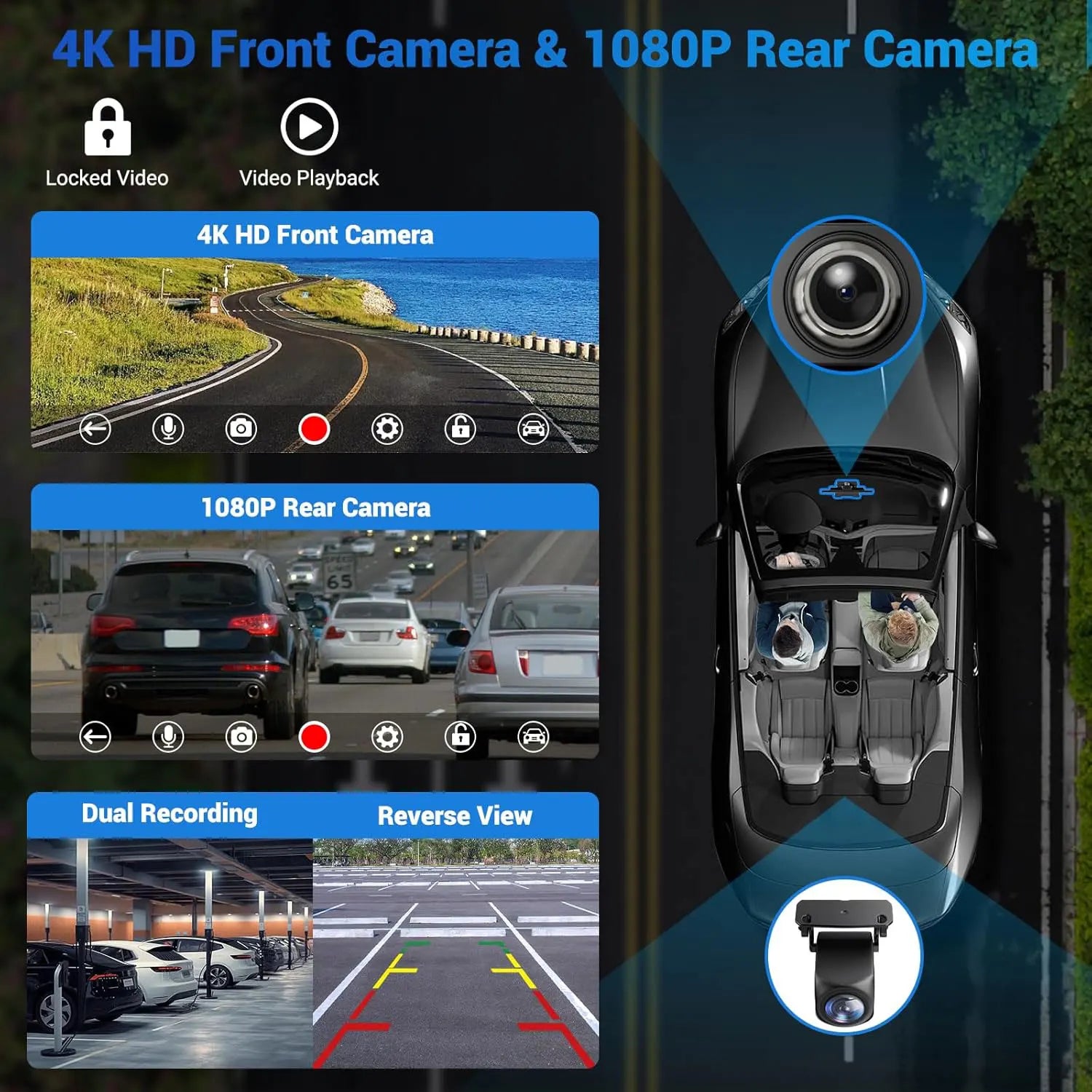 4K Dash Cam With Dual Lens GPS Navigation Wireless CarPlay - Smarsty