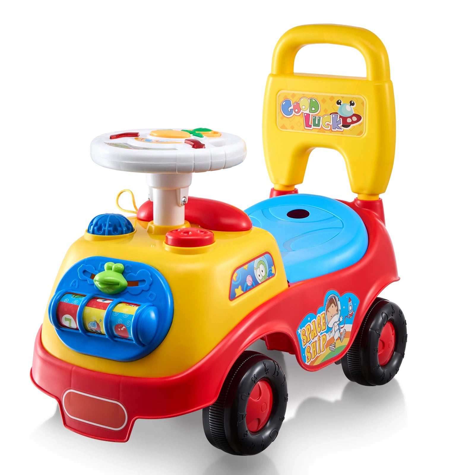 SucceBuy Toddler Ride On Push Car Sit to Stand Kids Ride On Toy Car with Music Steering Wheel Seat Storage for Toddlers - Smarsty