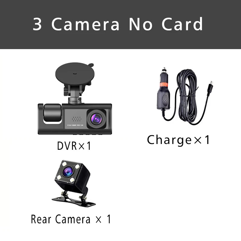Three Channel Dash Cam 1080P With Three Lenses For Cars - Smarsty
