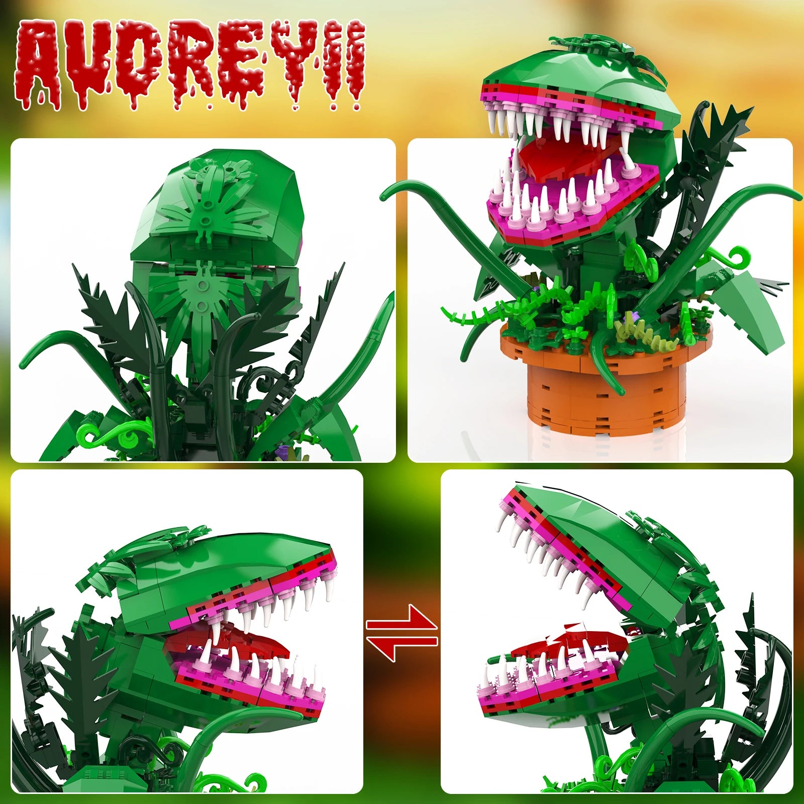 Audrey 2 Piranha Plant Bricks Compatible with Lego, Little Shop of Horrors Flowers Building Blocks, Gift for Halloween Christmas - Smarsty