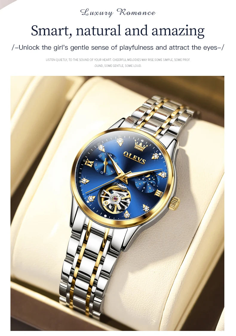 OLEVS Womens Automatic Mechanical Watch Waterproof Stainless Steel - Smarsty