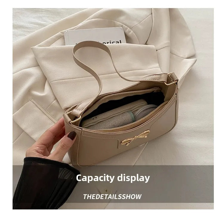 Metal Bow Shoulder Bag For Women With Classic Baguette - Smarsty