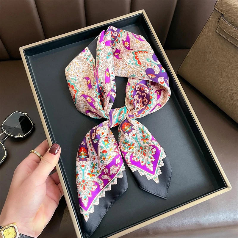 Bohemian Silk Square Scarf for Women Luxury Floral Print - Smarsty