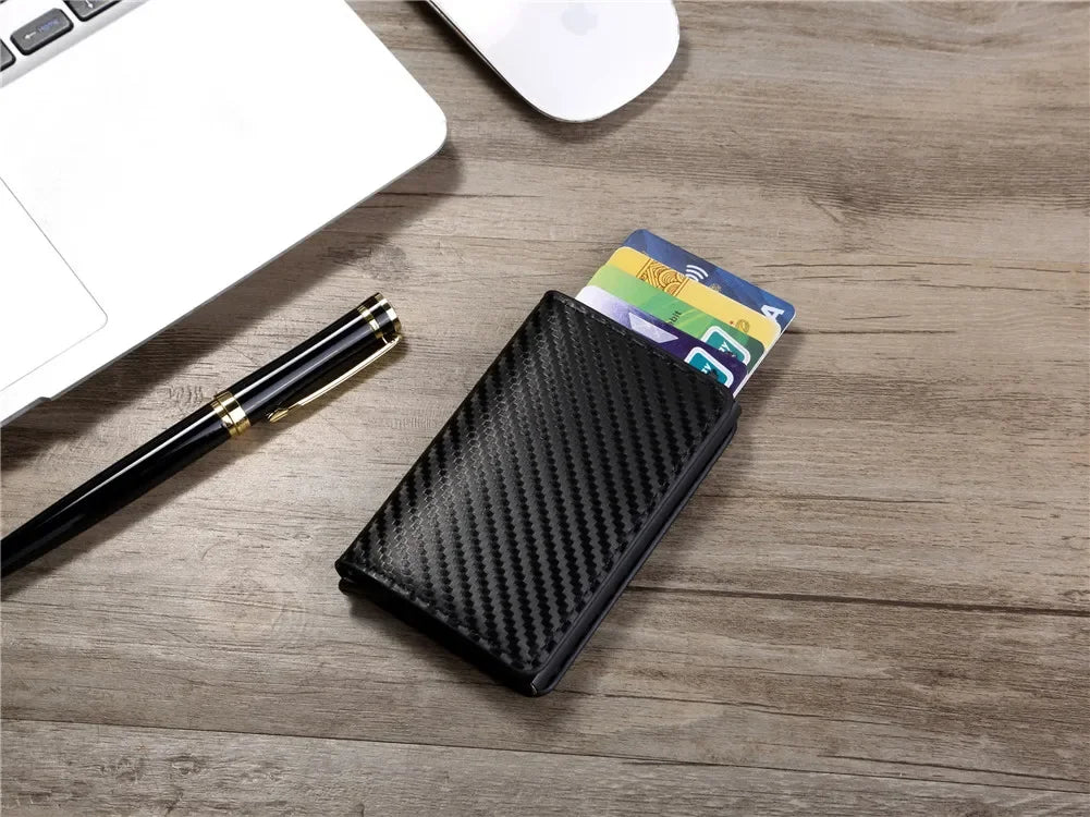 Carbon Fiber Credit Card Holder Wallet Men Rfid Smart Meral Thin Slim Pop Up Minimalist Wallet Small Black Purse Metal Wallet
