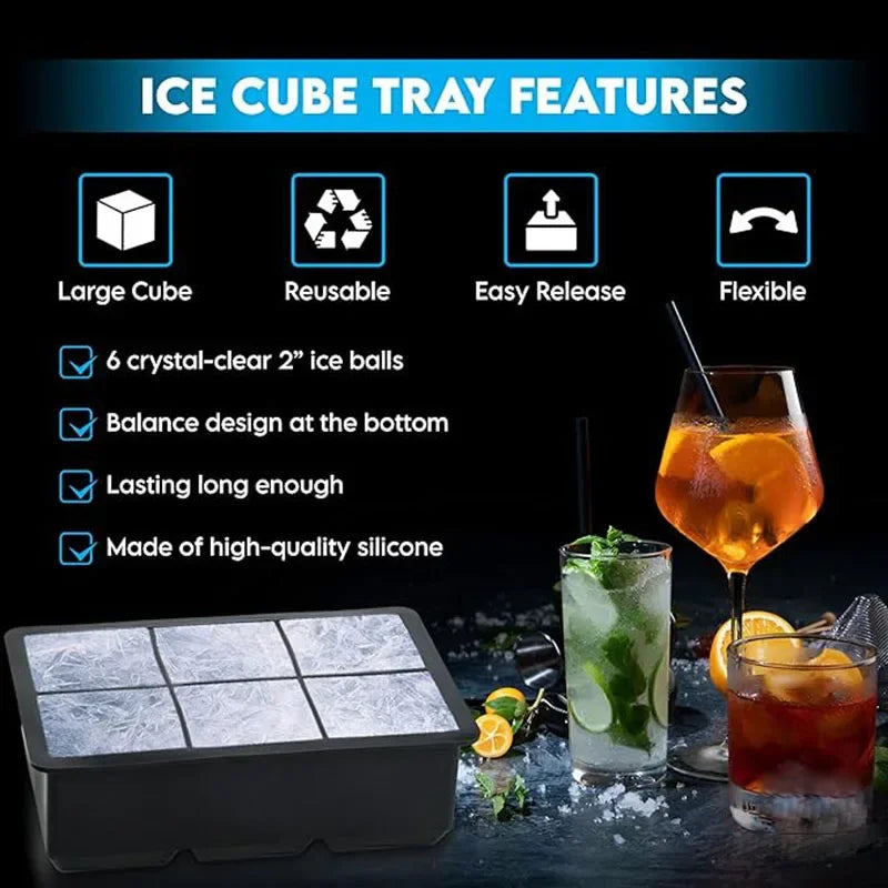 4/6/8/15/160 Grid Big Ice Tray Mold Giant Jumbo Large Food Grade Silicone Ice Cube Square Tray Mold DIY Ice Maker Ice Cube Tray - Smarsty
