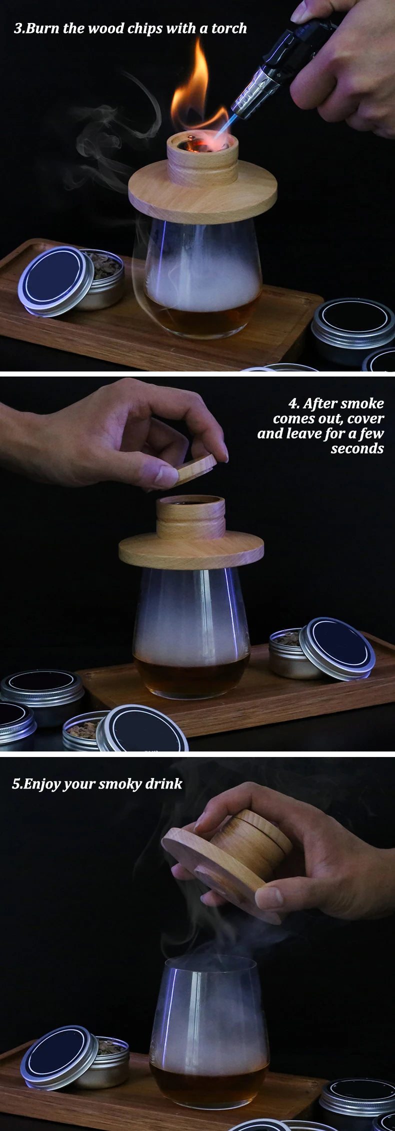 Wooden Cocktail Smoker Kit for Whiskey and Tequila - Smarsty