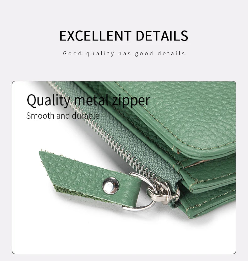 Women Genuine Leather Slim Short Wallet RFID Blocking Bi-Fold Wallet Credit Card Holder money clip wallet Zipper Coin pocket