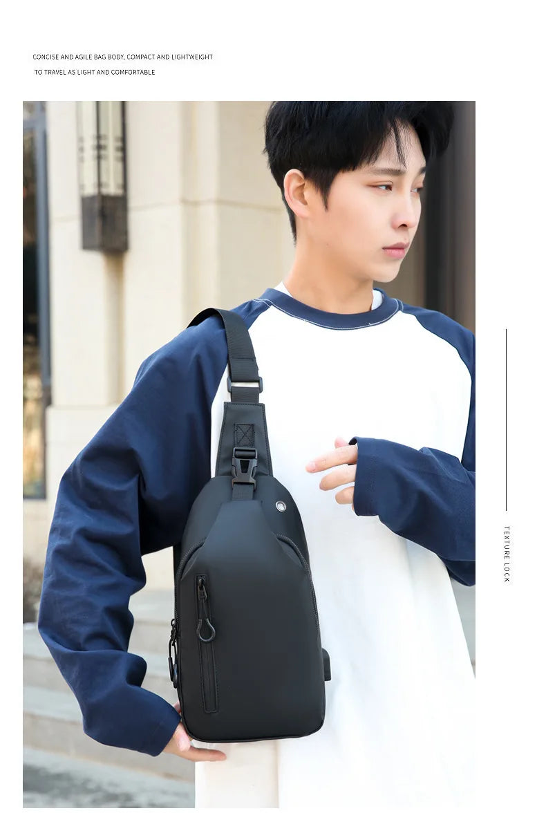 Mens Nylon Chest Bag With USB Charging Compact Crossbody - Smarsty