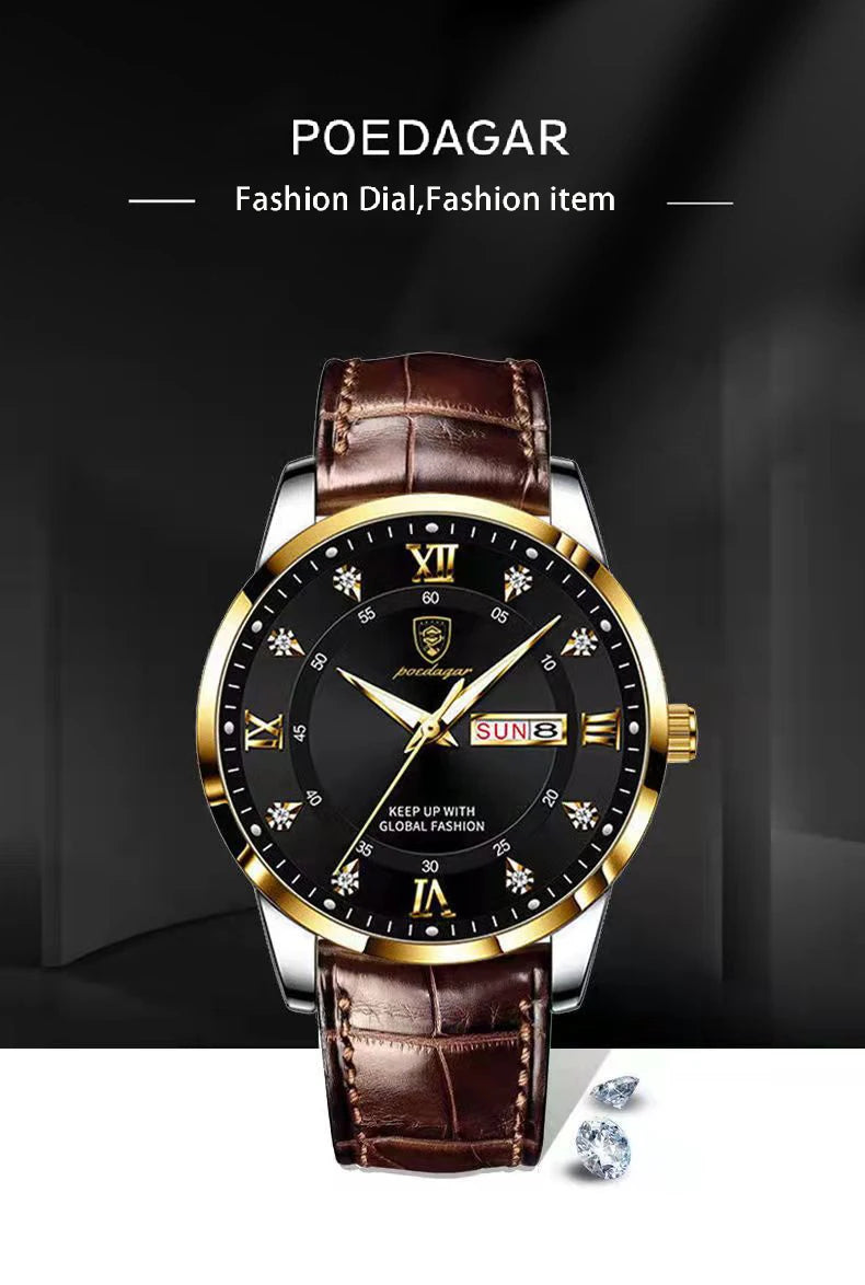 Luxury Waterproof Luminous Leather Quartz Watch for Men - Smarsty