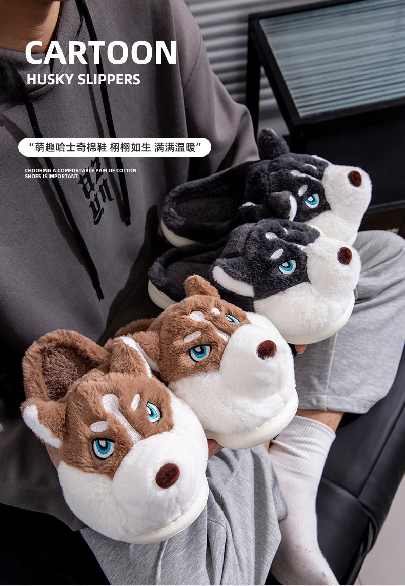 Plus Size 50 Indoor Fluffy Slippers For Women Men Winter Warm Shoes Cute Cartoon Dog Light Weight Couples Home Floor Slipper - Smarsty