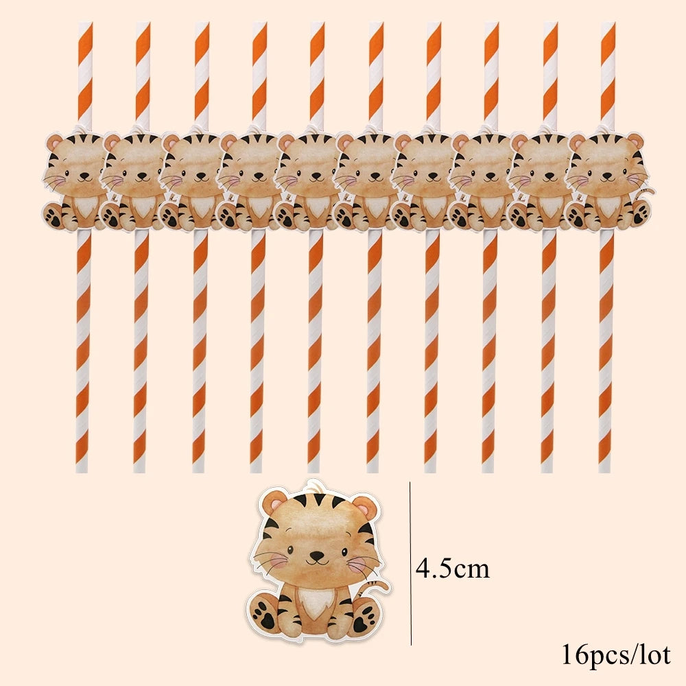 16Pcs Eco-Friendly Wild Animal Paper Straws for Kids Parties - Smarsty