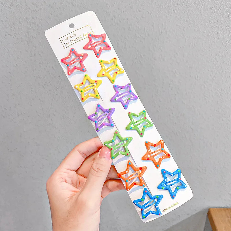 Cute Colorful Star Hair Clips Set for Girls - Smarsty