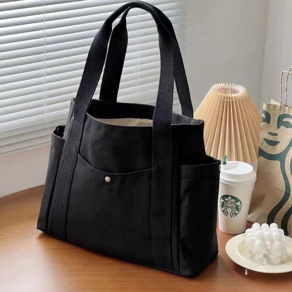 Large Capacity Canvas Tote Bags for Work Commuting Carrying Bag College Style Student Outfit Book Shoulder Bag Shopping Bag - Smarsty