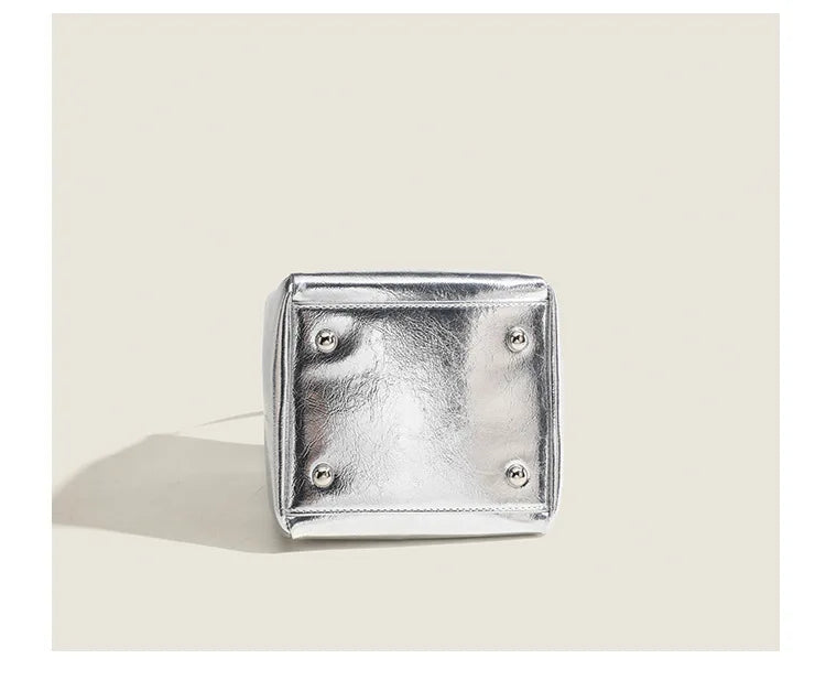 Bucket Bag For Women Silvery Pu Lunch Box Versatile Chic - Smarsty