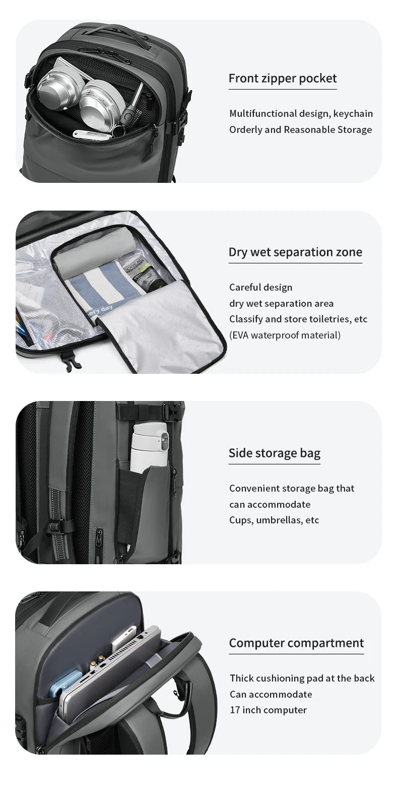Men Travel Backpack vacuum compression 17 inch Laptop Backpack Business Large Capacity school Backpack Expanded Hiking backpack - Smarsty