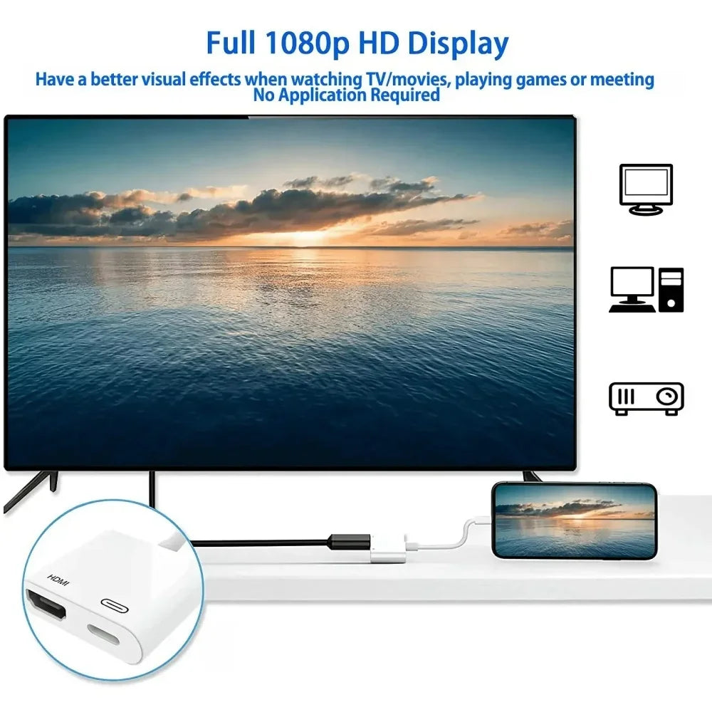 HD 1080P Lightning to HDMI Adapter for Seamless Audio Video Sync - Smarsty