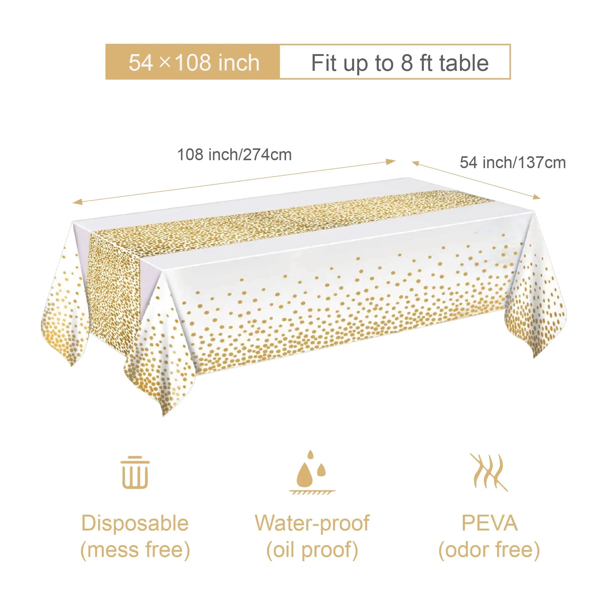 Black Gold Rectangular Tablecloth for Parties and Events - Smarsty
