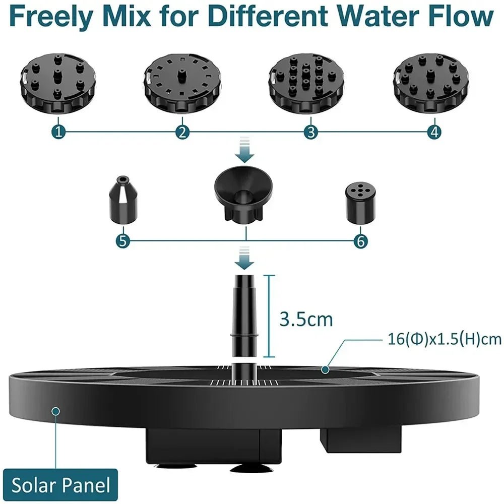 Solar Powered Floating Fountain Pump for Bird Baths and Garden Pools - Smarsty