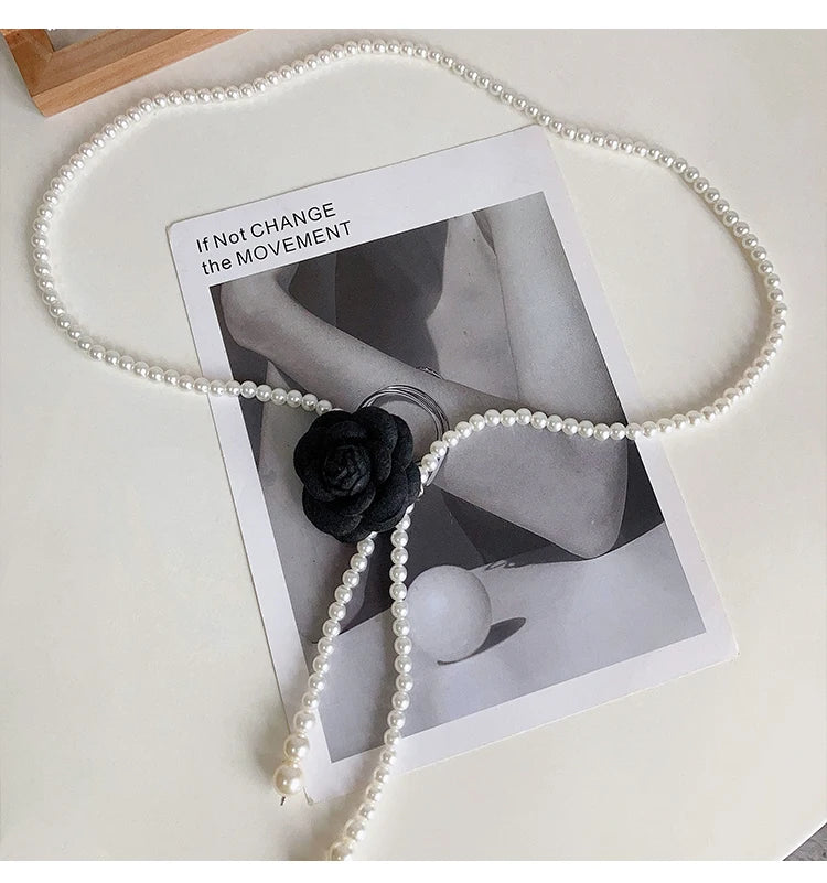 Pearl Waist Belt for Women Elegant Camellia Design - Smarsty