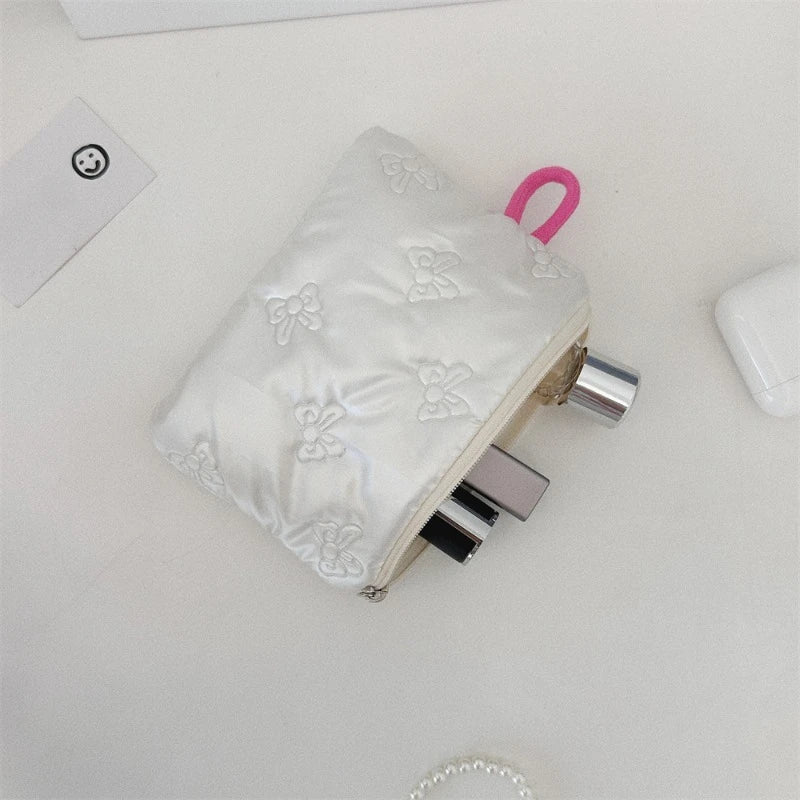 Silver Bow Coin Purse Zipper Wallet Organizer Cosmetic Bag - Smarsty