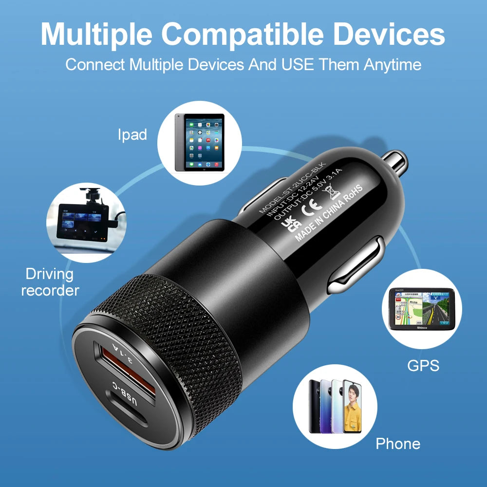 70W USB C PD Automotive Charger Quick Charge 3.0 Fast - Smarsty