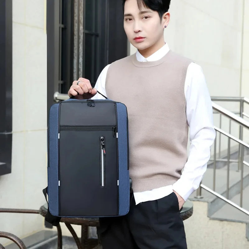 Men's Waterproof Oxford Laptop Backpack 15.6 Inch with USB Charging Port High Capacity Business Travel School Bag - Smarsty