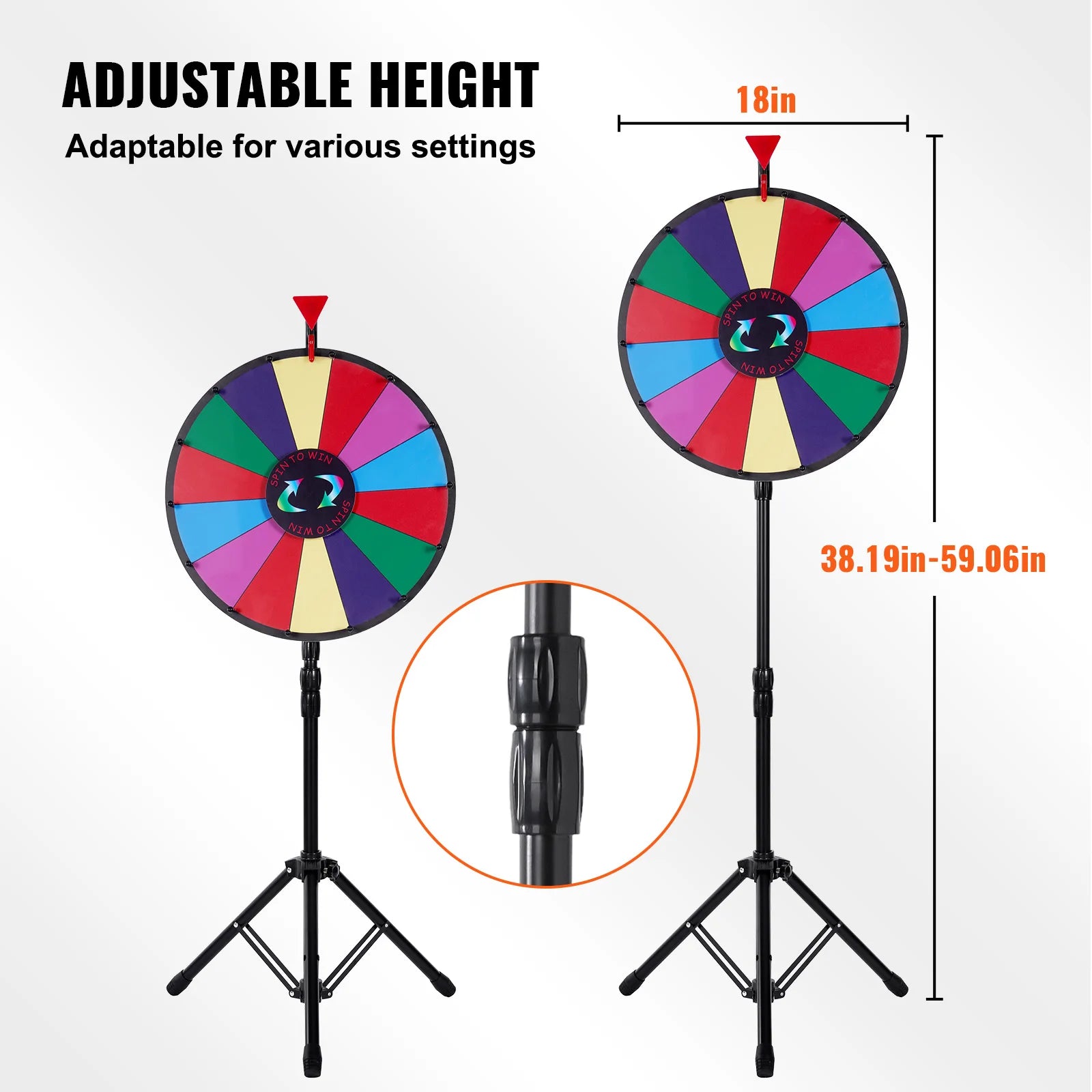 SucceBuy 18 Inch Tabletop Color Prize Wheel w/ Folding Tripod Floor Stand 14 Slots Dry Erase for Win Fortune Spinning Stand Game - Smarsty