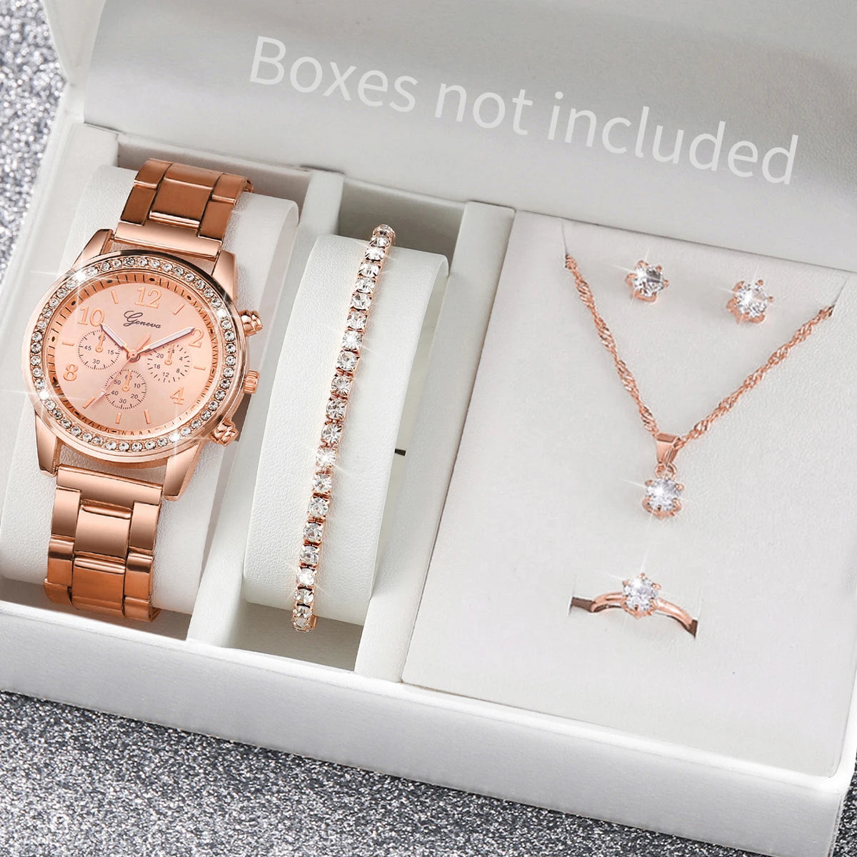 6PCS Women's Rhinestone Quartz Watch Jewelry Set - Smarsty