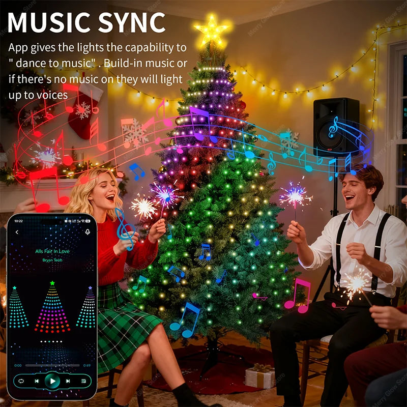 Smart Christmas Tree Lights with Remote & App Control 400 RGB LED Beads Music Sync Timer for Festive Holiday Christmas Decor
