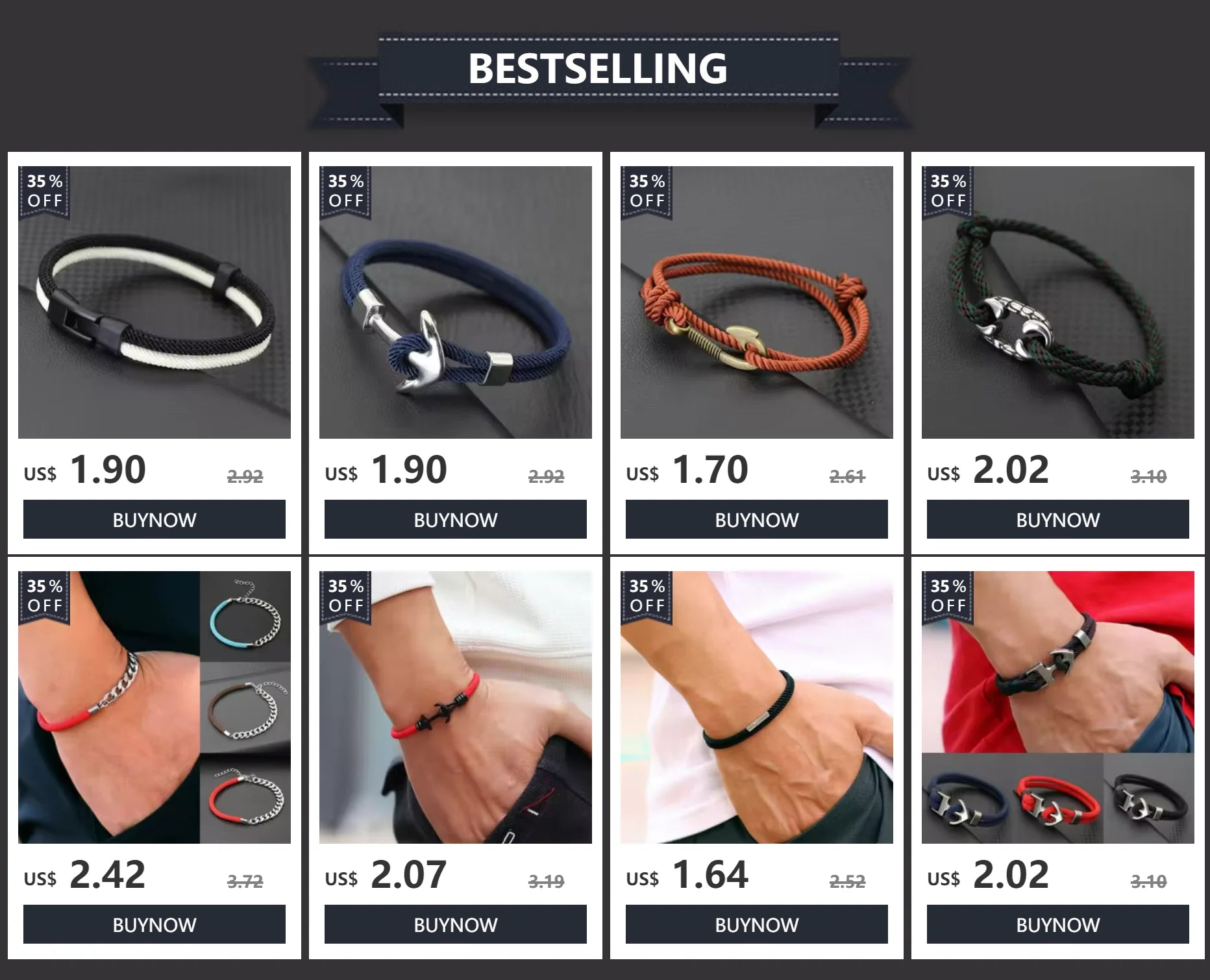 Men's Anchor Bracelet Adjustable Marine Rope Jewelry - Smarsty