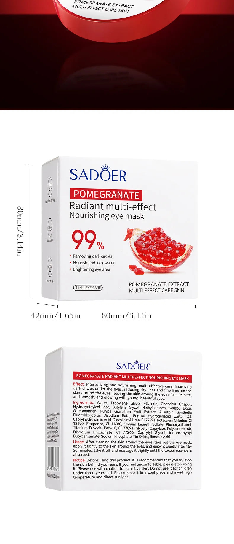 SADOER Red Pomegranate Eye Mask for Dark Circles Removal - Smarsty