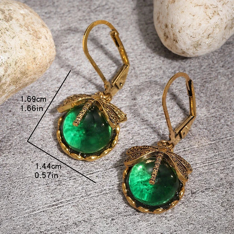 Vintage Dragonfly Drop Earrings with Moonstone Inlaid Design - Smarsty
