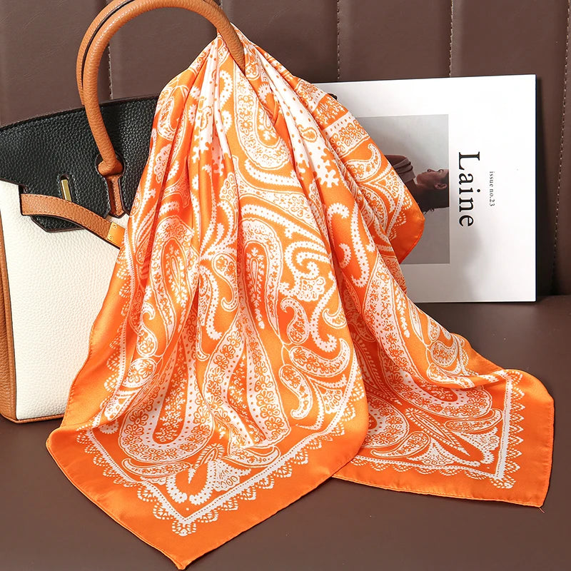 Bohemian Silk Square Scarf for Women Luxury Floral Print - Smarsty