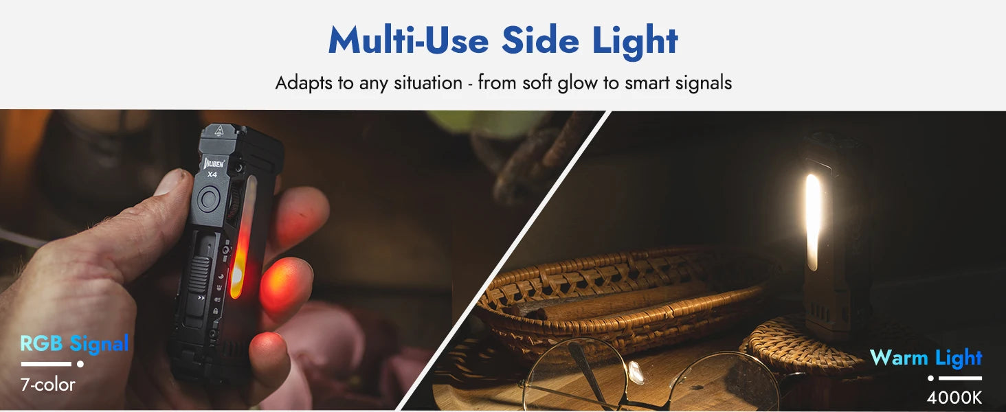 WUBEN X4 EDC Flat Flashlight with RGB Light, 1500 Lumens Mini Flashlight with Tactical Switch and Magnetic, IP68 Portable Pocket