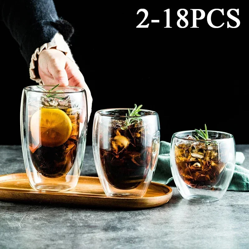 Double Wall Borosilicate Glass Mugs Set Heat Resistant - Smarsty
