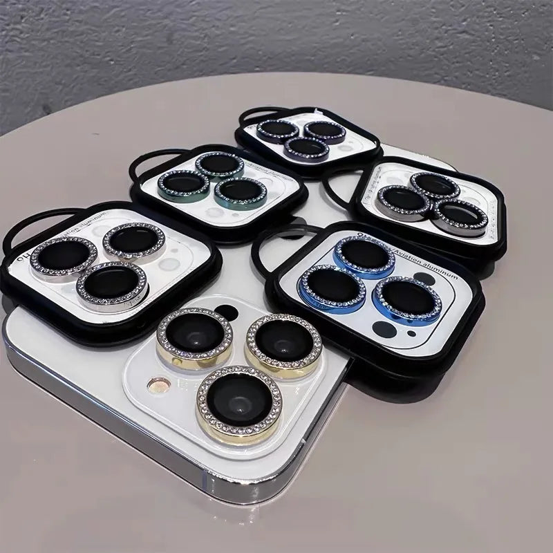 3-2Pcs Luxury Diamond Camera Protector For IPhone 17 16 15 14 13 Pro Max Plus Glitter Ring Lens Glass Back Lens Cap Shinny Cover - Smarsty